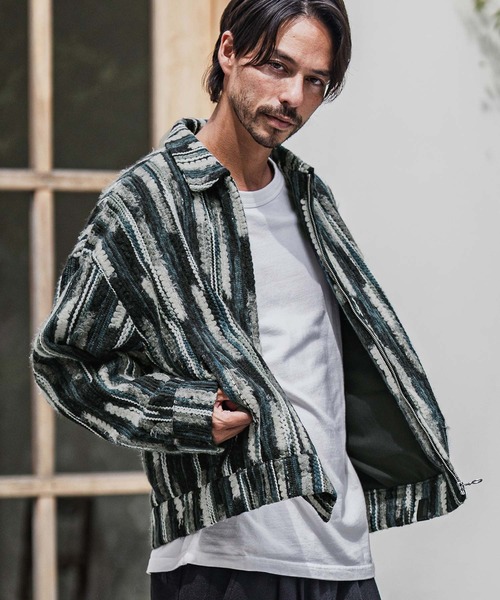 CAMBIO(カンビオ)の「mj10923-Stripe Mix Knit Zip Up Blouson ジップアップブルゾン(ブルゾン・メンズ・ブラック/ブルー・M/L)」の2枚目の写真