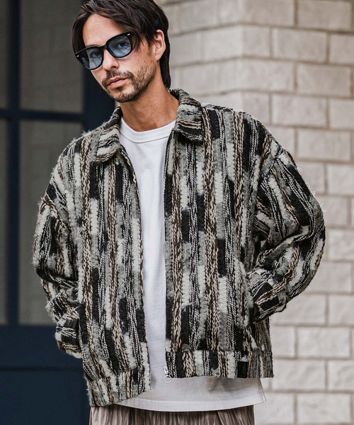 mj10923-Stripe Mix Knit Zip Up Blouson ジップアップブルゾン