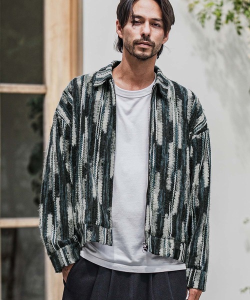 CAMBIO(カンビオ)の「mj10923-Stripe Mix Knit Zip Up Blouson ジップアップブルゾン(ブルゾン・メンズ・ブラック/ブルー・M/L)」の16枚目の写真
