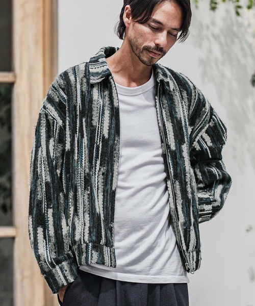 CAMBIO(カンビオ)の「mj10923-Stripe Mix Knit Zip Up Blouson ジップアップブルゾン(ブルゾン・メンズ・ブラック/ブルー・M/L)」の15枚目の写真