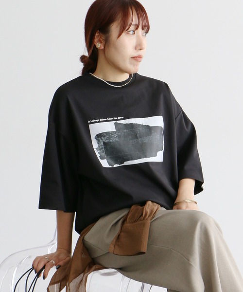 CRAFT STANDARD BOUTIQUE（クラフトスタンダードブティック）の「接触冷感/UVカット/吸水速乾 ハニカムメッシュフォトTEE 3【ユニセックス】（Tシャツ/カットソー・レディース・ブラック/オフホワイト・S/M/L）」の2枚目の写真
