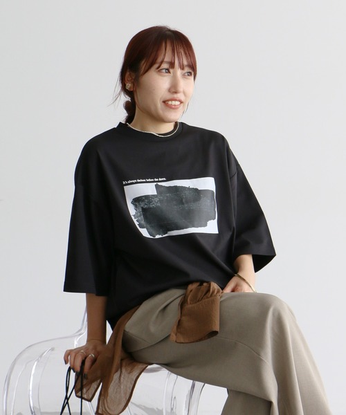 CRAFT STANDARD BOUTIQUE（クラフトスタンダードブティック）の「接触冷感/UVカット/吸水速乾 ハニカムメッシュフォトTEE 3【ユニセックス】（Tシャツ/カットソー・レディース・ブラック/オフホワイト・S/M/L）」の3枚目の写真