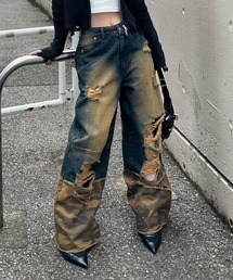 SPIRALGIRL | ダメージカモフラ切り替えワイドパンツ(デニムパンツ)