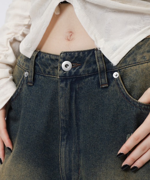 SPIRALGIRL（スパイラルガール）の「ダメージカモフラ切り替えワイドパンツ（デニムパンツ・レディース・ブルー・MEDIUM/SMALL）」の16枚目の写真