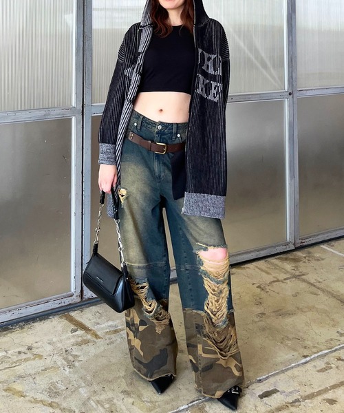 SPIRALGIRL（スパイラルガール）の「ダメージカモフラ切り替えワイドパンツ（デニムパンツ・レディース・ブルー・MEDIUM/SMALL）」の14枚目の写真