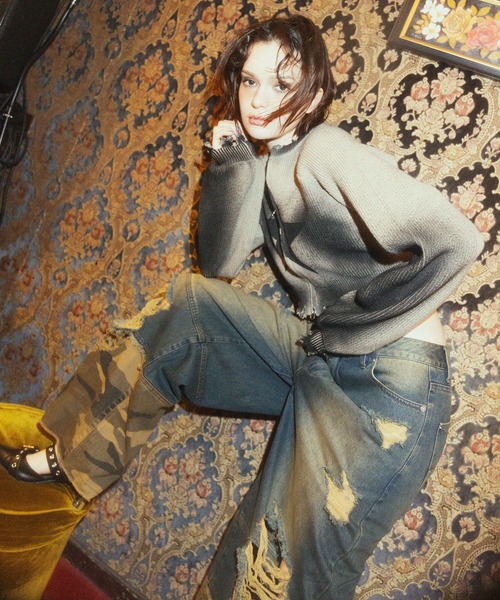 SPIRALGIRL（スパイラルガール）の「ダメージカモフラ切り替えワイドパンツ（デニムパンツ・レディース・ブルー・MEDIUM/SMALL）」の10枚目の写真