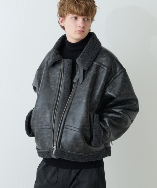 Lui's（ルイス）の「【Neucon/ニューコン】ヴィンテージムートンクロップドワイドブルゾン（ブルゾン・メンズ・ブラック/ブラウン・2/1）」の7枚目の写真