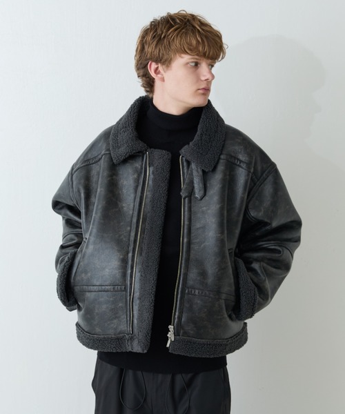 Lui's（ルイス）の「【Neucon/ニューコン】ヴィンテージムートンクロップドワイドブルゾン（ブルゾン・メンズ・ブラック/ブラウン・2/1）」の8枚目の写真