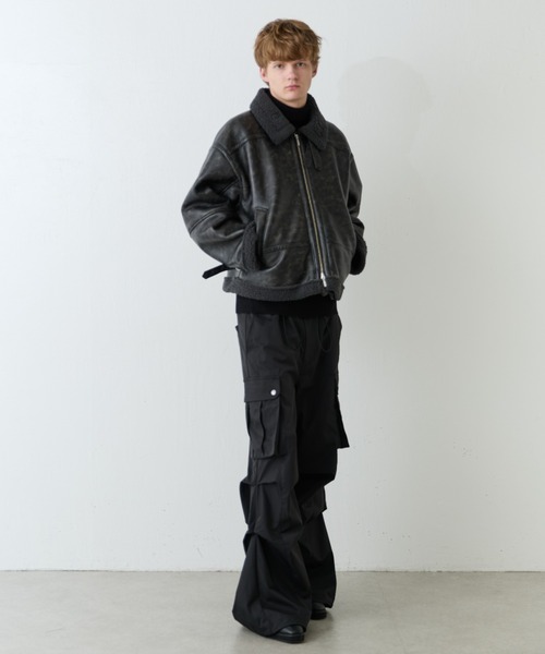 Lui's（ルイス）の「【Neucon/ニューコン】ヴィンテージムートンクロップドワイドブルゾン（ブルゾン・メンズ・ブラック/ブラウン・2/1）」の10枚目の写真