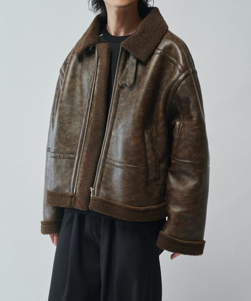 Neucon/ニューコン】ヴィンテージムートンクロップドワイドブルゾン