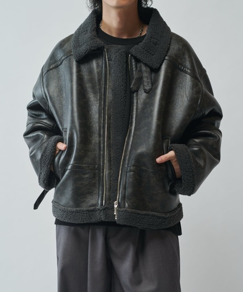 Neucon/ニューコン】ヴィンテージムートンクロップドワイドブルゾン