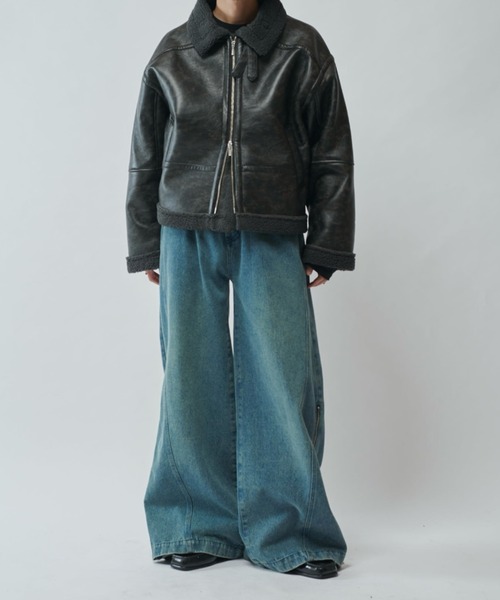 Lui's（ルイス）の「【Neucon/ニューコン】ヴィンテージムートンクロップドワイドブルゾン（ブルゾン・メンズ・ブラック/ブラウン・2/1）」の5枚目の写真