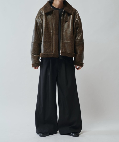 Lui's（ルイス）の「【Neucon/ニューコン】ヴィンテージムートンクロップドワイドブルゾン（ブルゾン・メンズ・ブラック/ブラウン・2/1）」の12枚目の写真