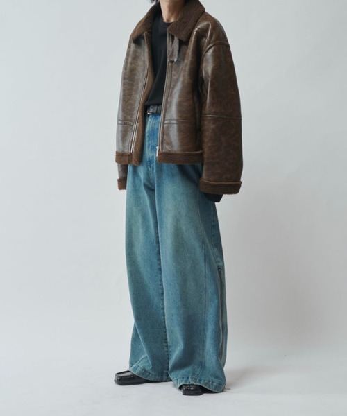 Lui's（ルイス）の「【Neucon/ニューコン】ヴィンテージムートンクロップドワイドブルゾン（ブルゾン・メンズ・ブラック/ブラウン・2/1）」の15枚目の写真