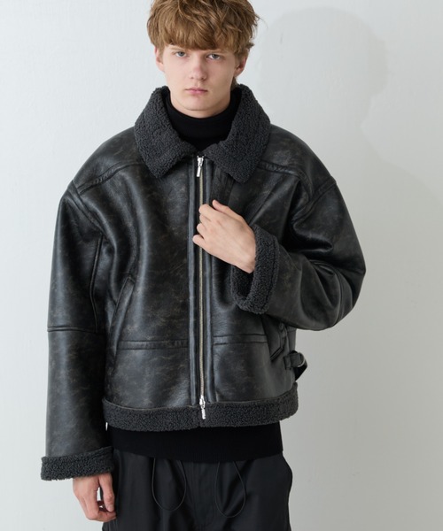 Lui's（ルイス）の「【Neucon/ニューコン】ヴィンテージムートンクロップドワイドブルゾン（ブルゾン・メンズ・ブラック/ブラウン・2/1）」の6枚目の写真