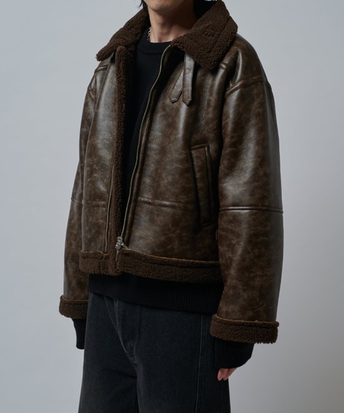 Neucon/ニューコン】ヴィンテージムートンクロップドワイドブルゾン