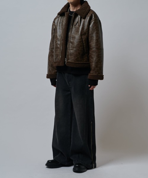 Lui's（ルイス）の「【Neucon/ニューコン】ヴィンテージムートンクロップドワイドブルゾン（ブルゾン・メンズ・ブラック/ブラウン・2/1）」の18枚目の写真