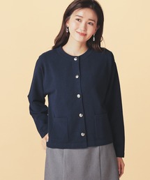 【Livaeco】金釦付クルーカーデ