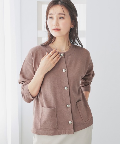 GLACIER lusso(グラシアルッソ)の「【Livaeco】金釦付クルーカーデ(カーディガン/ボレロ・レディース・レッド/ネイビー/モカ/杢グレー・S/M/LL/L)」の3枚目の写真