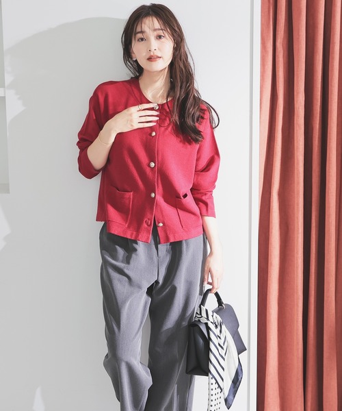 GLACIER lusso(グラシアルッソ)の「【Livaeco】金釦付クルーカーデ(カーディガン/ボレロ・レディース・レッド/ネイビー/モカ/杢グレー・S/M/LL/L)」の12枚目の写真
