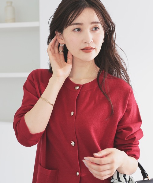 GLACIER lusso(グラシアルッソ)の「【Livaeco】金釦付クルーカーデ(カーディガン/ボレロ・レディース・レッド/ネイビー/モカ/杢グレー・S/M/LL/L)」の16枚目の写真