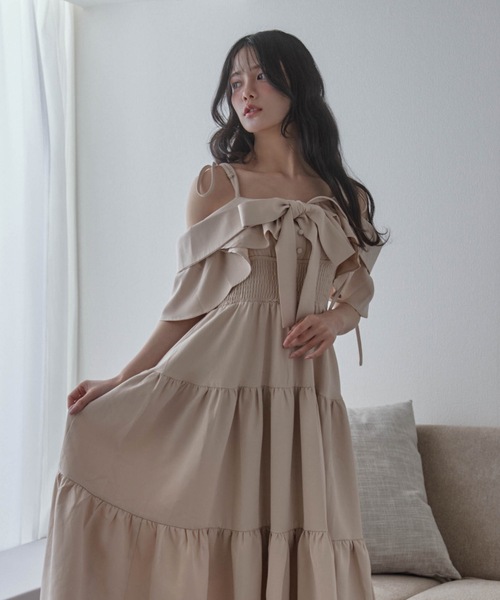 *M DOLLY original* ribbon nuance tiered dress/リボンニュアンスティアードドレス