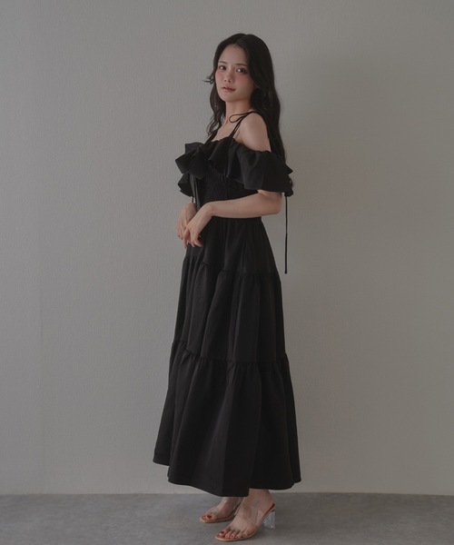 M DOLLY(エムドリー)の「*M DOLLY original* ribbon nuance tiered dress/リボンニュアンスティアードドレス(ワンピース・レディース・ブラック/ベージュ・FREE)」の10枚目の写真