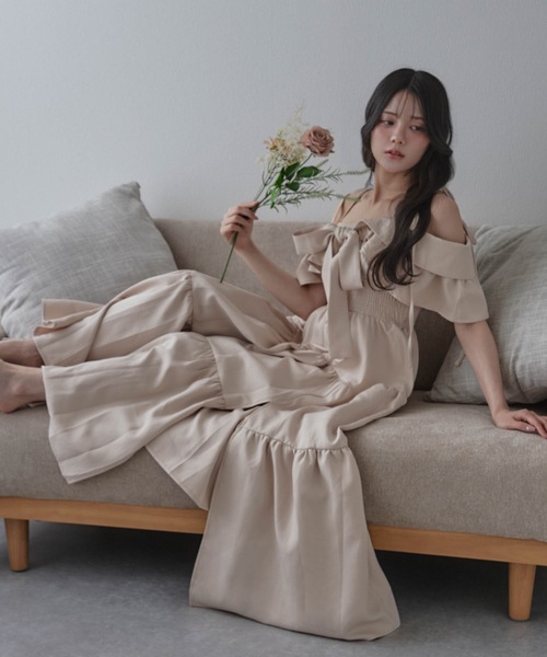 M DOLLY(エムドリー)の「*M DOLLY original* ribbon nuance tiered dress/リボンニュアンスティアードドレス(ワンピース・レディース・ブラック/ベージュ・FREE)」の14枚目の写真