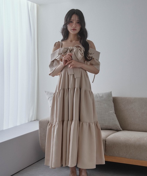 M DOLLY(エムドリー)の「*M DOLLY original* ribbon nuance tiered dress/リボンニュアンスティアードドレス(ワンピース・レディース・ブラック/ベージュ・FREE)」の15枚目の写真