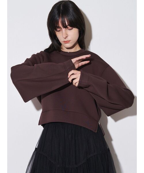 ELENDEEK(エレンディーク)の「タックヘムクロップドカットソー(スウェット・レディース・ブラック/ブラウン/グレー/オフホワイト・FREE)」の1枚目の写真