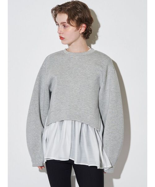 ELENDEEK(エレンディーク)の「タックヘムクロップドカットソー(スウェット・レディース・ブラック/ブラウン/グレー/オフホワイト・FREE)」の4枚目の写真