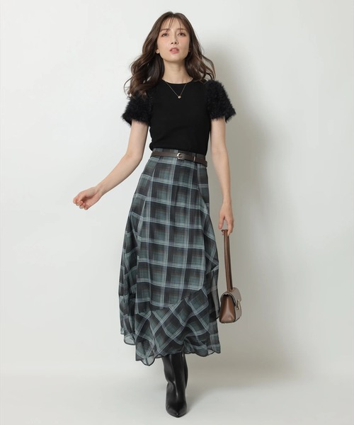 ベルト付イレヘムエアリーチェックスカート（スカート）｜Apuweiser