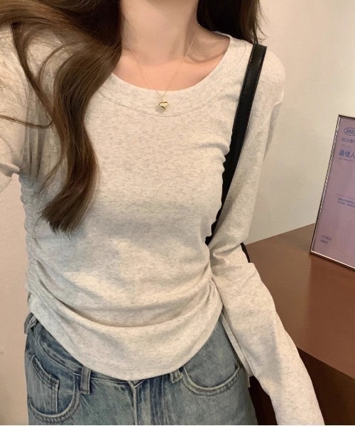 SHEPP（シープ）の「サイド シャーリング ウエストシェイプロンT/スタイルアップ スリムフィット（Tシャツ/カットソー・レディース・ホワイト/ライトグレー/ブラック・S/M）」の12枚目の写真