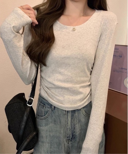 SHEPP（シープ）の「サイド シャーリング ウエストシェイプロンT/スタイルアップ スリムフィット（Tシャツ/カットソー・レディース・ホワイト/ライトグレー/ブラック・S/M）」の17枚目の写真