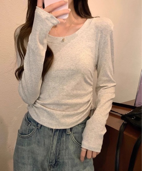 SHEPP（シープ）の「サイド シャーリング ウエストシェイプロンT/スタイルアップ スリムフィット（Tシャツ/カットソー・レディース・ホワイト/ライトグレー/ブラック・S/M）」の18枚目の写真