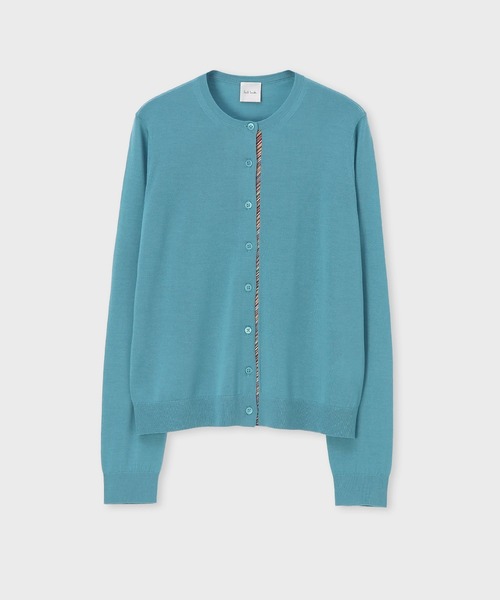 Paul Smith(ポールスミス)の「ウィメンズ ドレープウール ストライプ カーディガン / 255220 532N(カーディガン/ボレロ・レディース・グレイッシュブルー/ブラック・MEDIUM)」の2枚目の写真