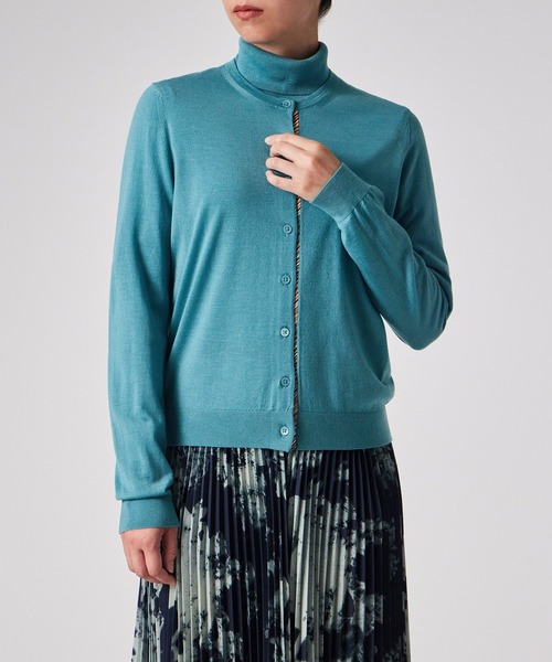 Paul Smith(ポールスミス)の「ウィメンズ ドレープウール ストライプ カーディガン / 255220 532N(カーディガン/ボレロ・レディース・グレイッシュブルー/ブラック・MEDIUM)」の8枚目の写真