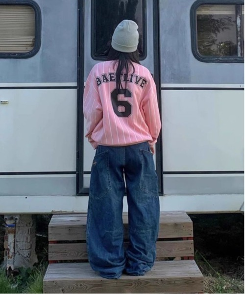 WEGO（ウィゴー）の「WEGO/ゲームストライプロンTスウェット（スウェット・レディース・ホワイト/ピンク・MEDIUM/LARGE）」の14枚目の写真