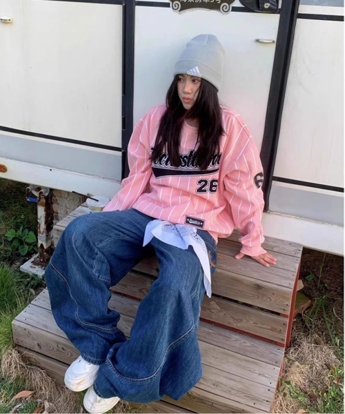 WEGO（ウィゴー）の「WEGO/ゲームストライプロンTスウェット（スウェット・レディース・ホワイト/ピンク・MEDIUM/LARGE）」の13枚目の写真