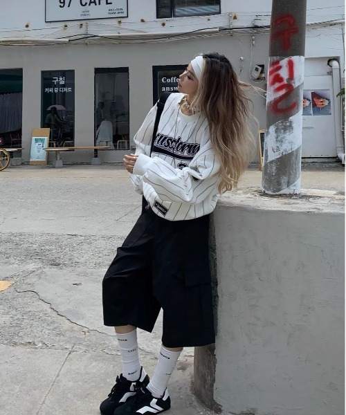 WEGO（ウィゴー）の「WEGO/ゲームストライプロンTスウェット（スウェット・レディース・ホワイト/ピンク・MEDIUM/LARGE）」の12枚目の写真