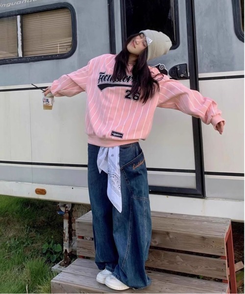 WEGO（ウィゴー）の「WEGO/ゲームストライプロンTスウェット（スウェット・レディース・ホワイト/ピンク・MEDIUM/LARGE）」の18枚目の写真