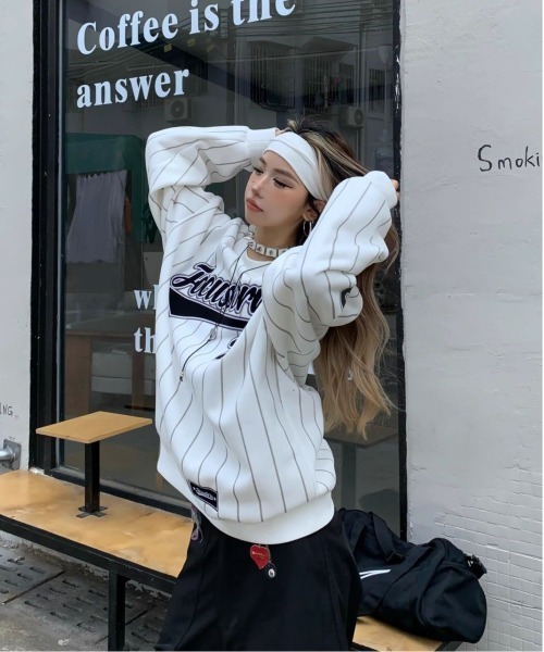 WEGO（ウィゴー）の「WEGO/ゲームストライプロンTスウェット（スウェット・レディース・ホワイト/ピンク・MEDIUM/LARGE）」の10枚目の写真