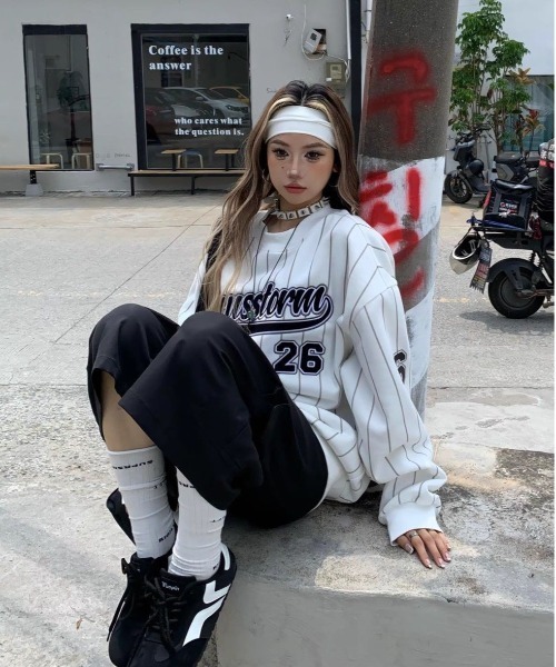 WEGO（ウィゴー）の「WEGO/ゲームストライプロンTスウェット（スウェット・レディース・ホワイト/ピンク・MEDIUM/LARGE）」の9枚目の写真