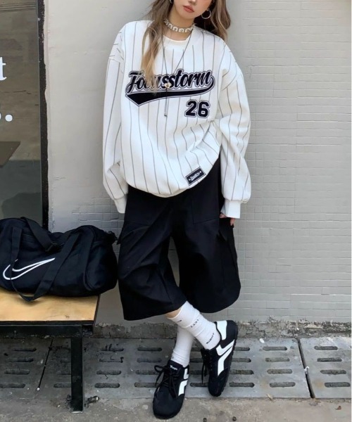 WEGO（ウィゴー）の「WEGO/ゲームストライプロンTスウェット（スウェット・レディース・ホワイト/ピンク・MEDIUM/LARGE）」の11枚目の写真