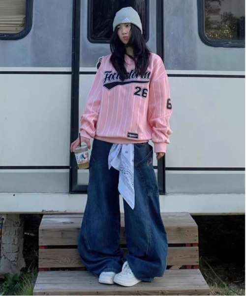 WEGO（ウィゴー）の「WEGO/ゲームストライプロンTスウェット（スウェット・レディース・ホワイト/ピンク・MEDIUM/LARGE）」の19枚目の写真