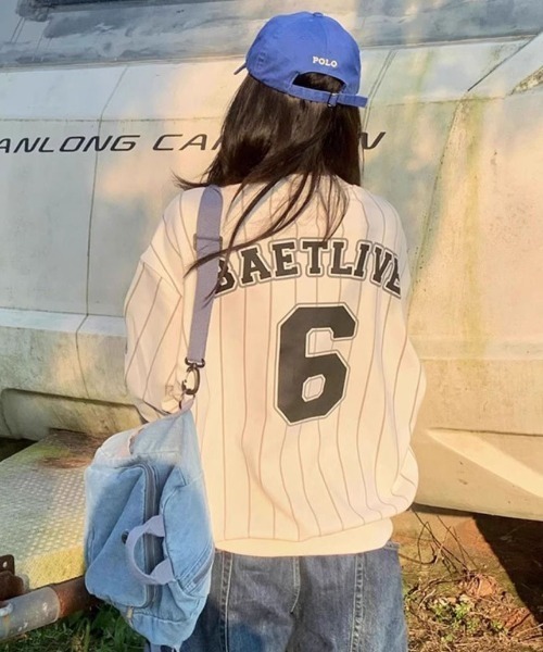 WEGO（ウィゴー）の「WEGO/ゲームストライプロンTスウェット（スウェット・レディース・ホワイト/ピンク・MEDIUM/LARGE）」の4枚目の写真