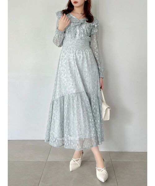 バックリボンレースフリルワンピース（ワンピース）｜dazzlin