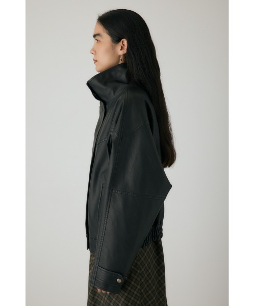 crie conforto(クリーコンフォルト)の「スタンドカラーフェイクレザージャケット 冬服 / アウター(ライダースジャケット・レディース・ブラウン/ブラック・FREE)」の8枚目の写真