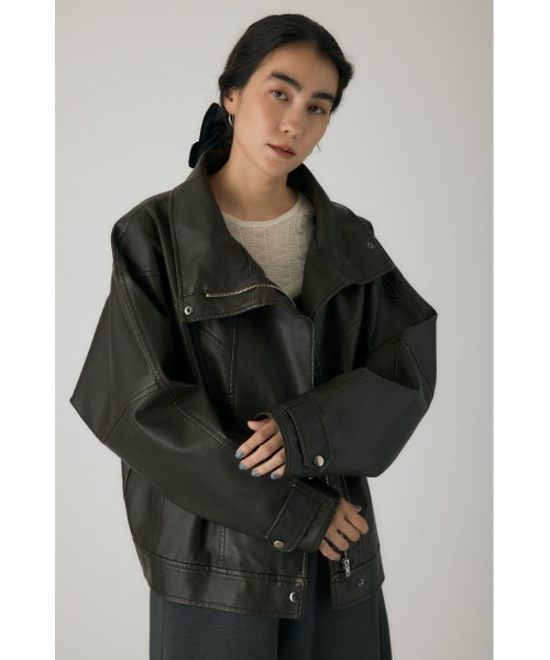 crie conforto(クリーコンフォルト)の「スタンドカラーフェイクレザージャケット 冬服 / アウター(ライダースジャケット・レディース・ブラウン/ブラック・FREE)」の18枚目の写真