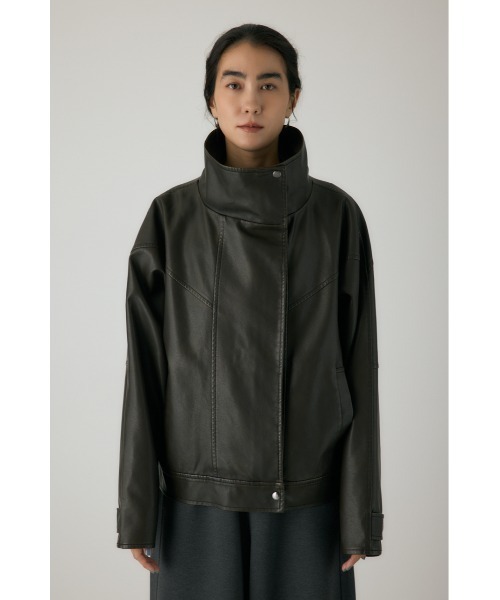 crie conforto(クリーコンフォルト)の「スタンドカラーフェイクレザージャケット 冬服 / アウター(ライダースジャケット・レディース・ブラウン/ブラック・FREE)」の21枚目の写真